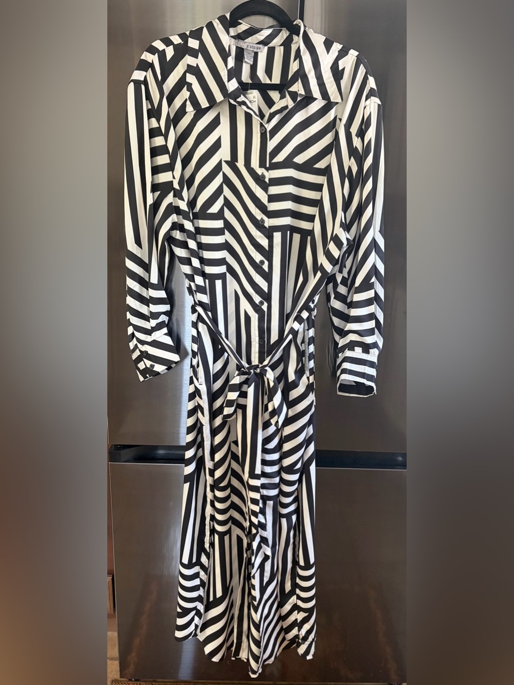 NWT Love xDesign Graphic Geometric Stripe Belted Avant Garde Maxi Shirt Dress 3X